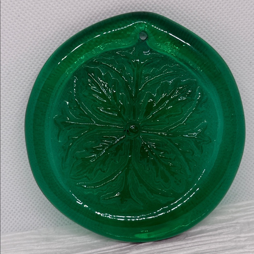 Emerald Green Glass flower suncatcher huge pendant MCM likely Benko amazing ⭐️